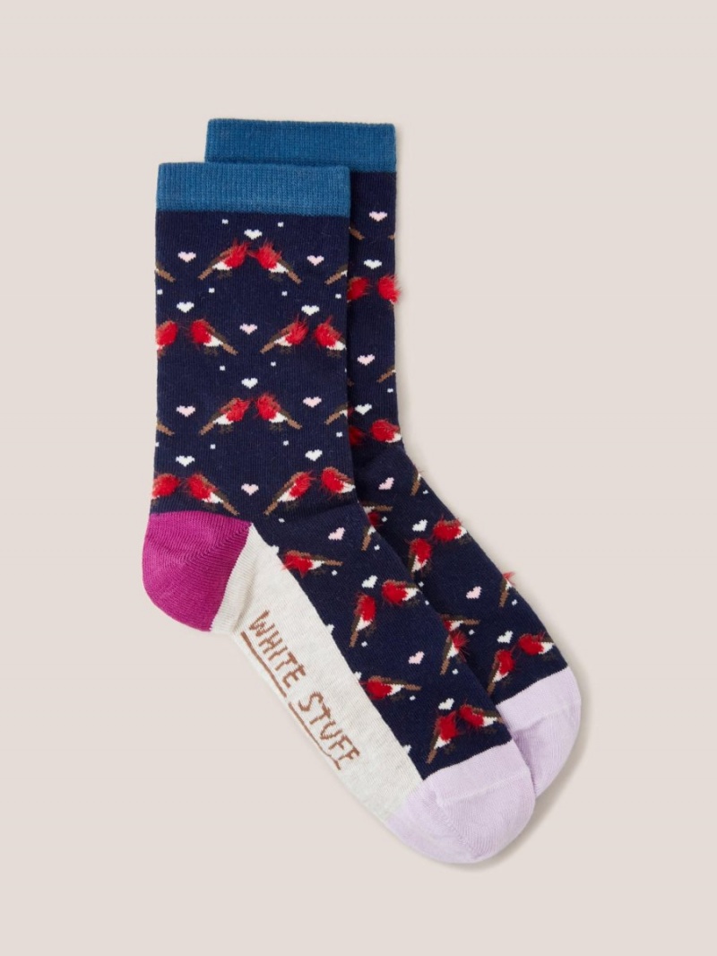 Navy Multi White Stuff Fluffy Robin Ankle Sock | 52709GKOF