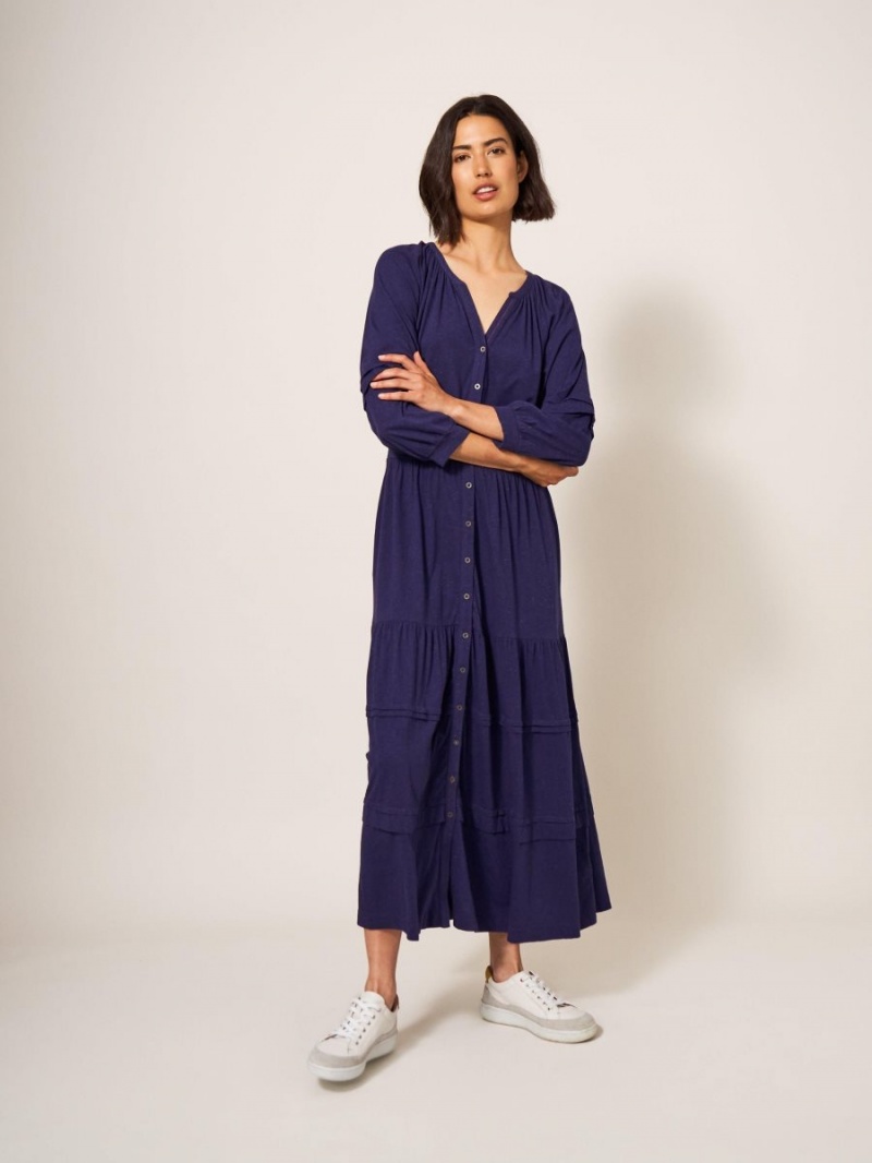 Navy Multi White Stuff Hallie Soft Jersey Midi Dress | 64528WPTI