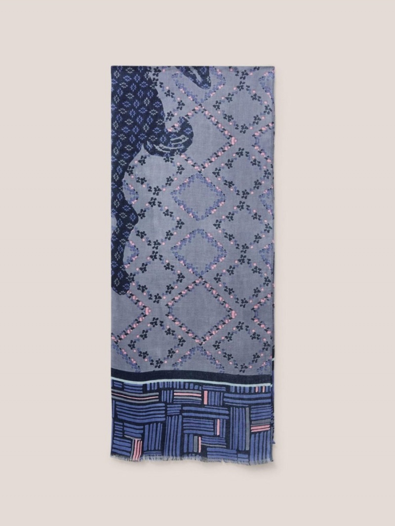 Navy Multi White Stuff Hare Print Scarf | 90736ILNV