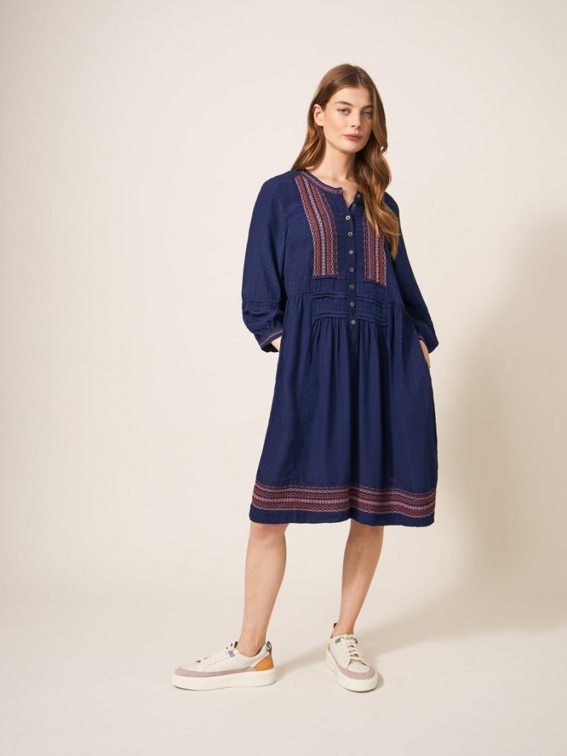 Navy Multi White Stuff Liv Embroidered Dress | 90465RVJA