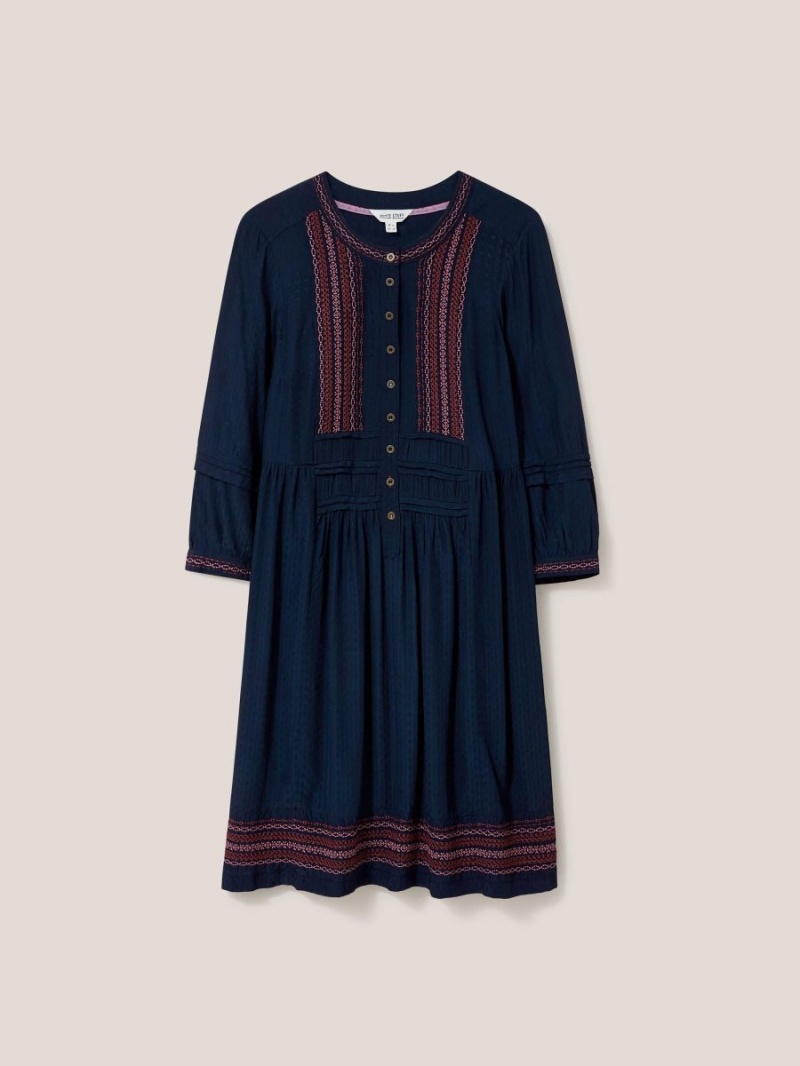 Navy Multi White Stuff Liv Embroidered Dress | 90465RVJA