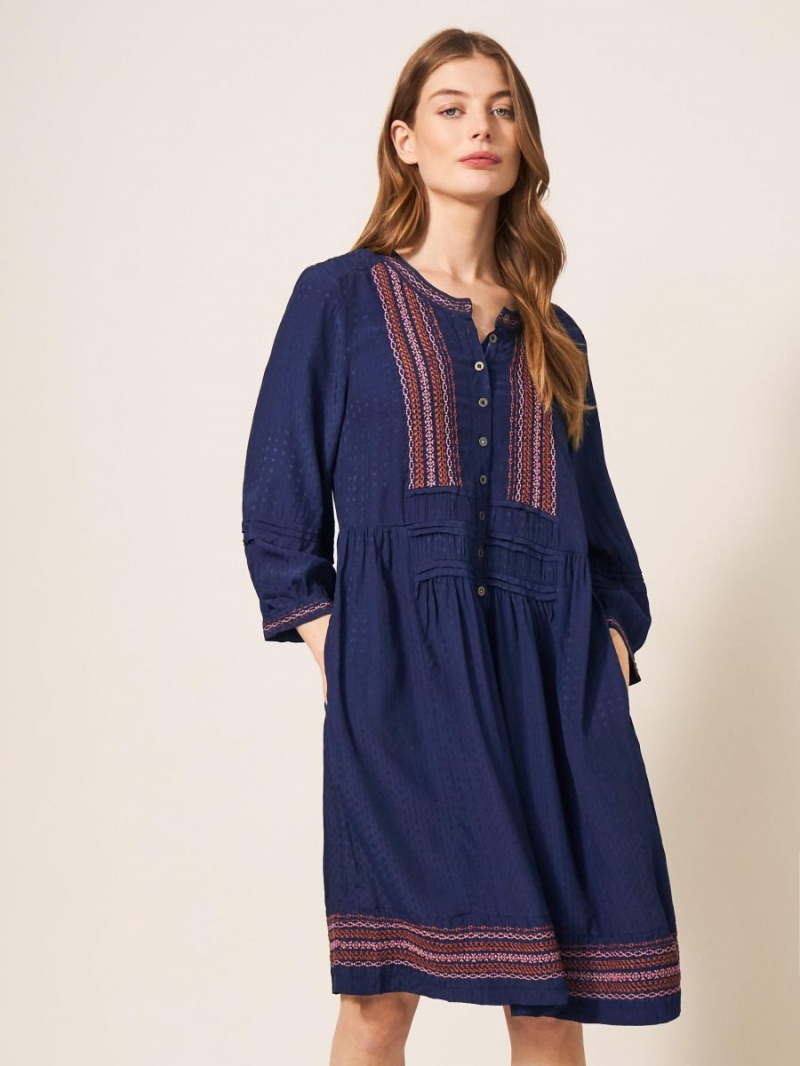 Navy Multi White Stuff Liv Embroidered Dress | 90465RVJA