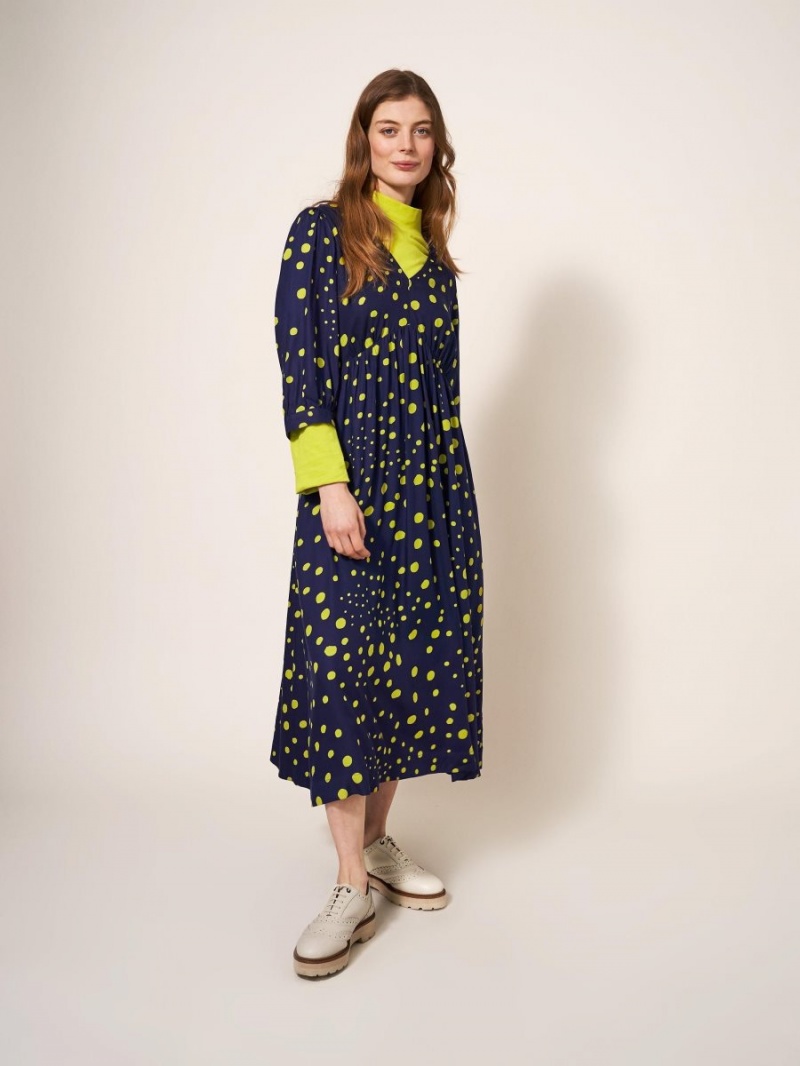 Navy Multi White Stuff Lucy Eco Vero Midi Dress | 05463ISKA