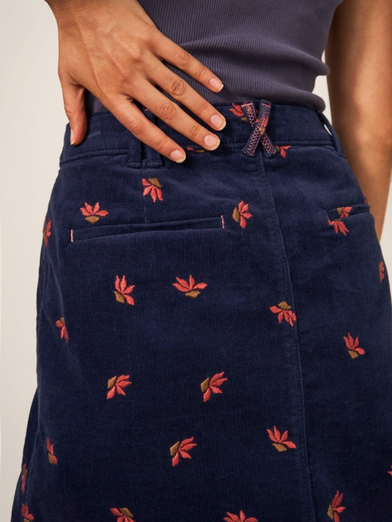 Navy Multi White Stuff Melody Embroidered Cord Skirt | 02143JARX