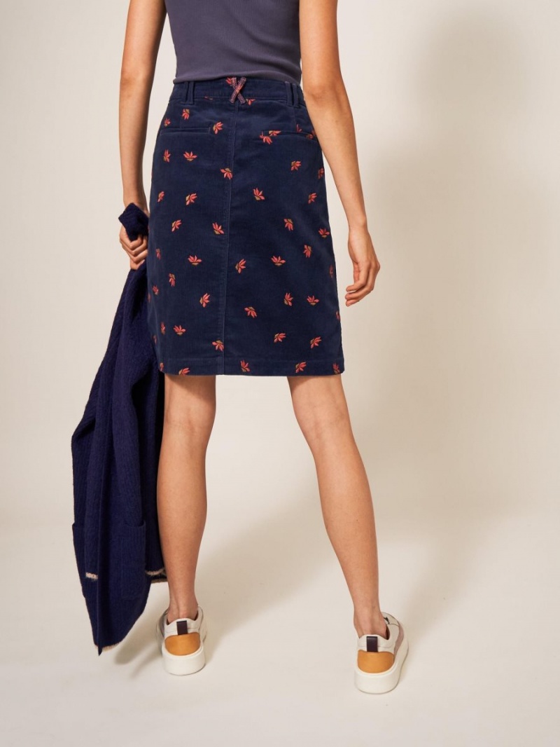 Navy Multi White Stuff Melody Embroidered Cord Skirt | 02143JARX