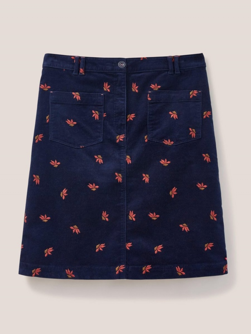 Navy Multi White Stuff Melody Embroidered Cord Skirt | 02143JARX