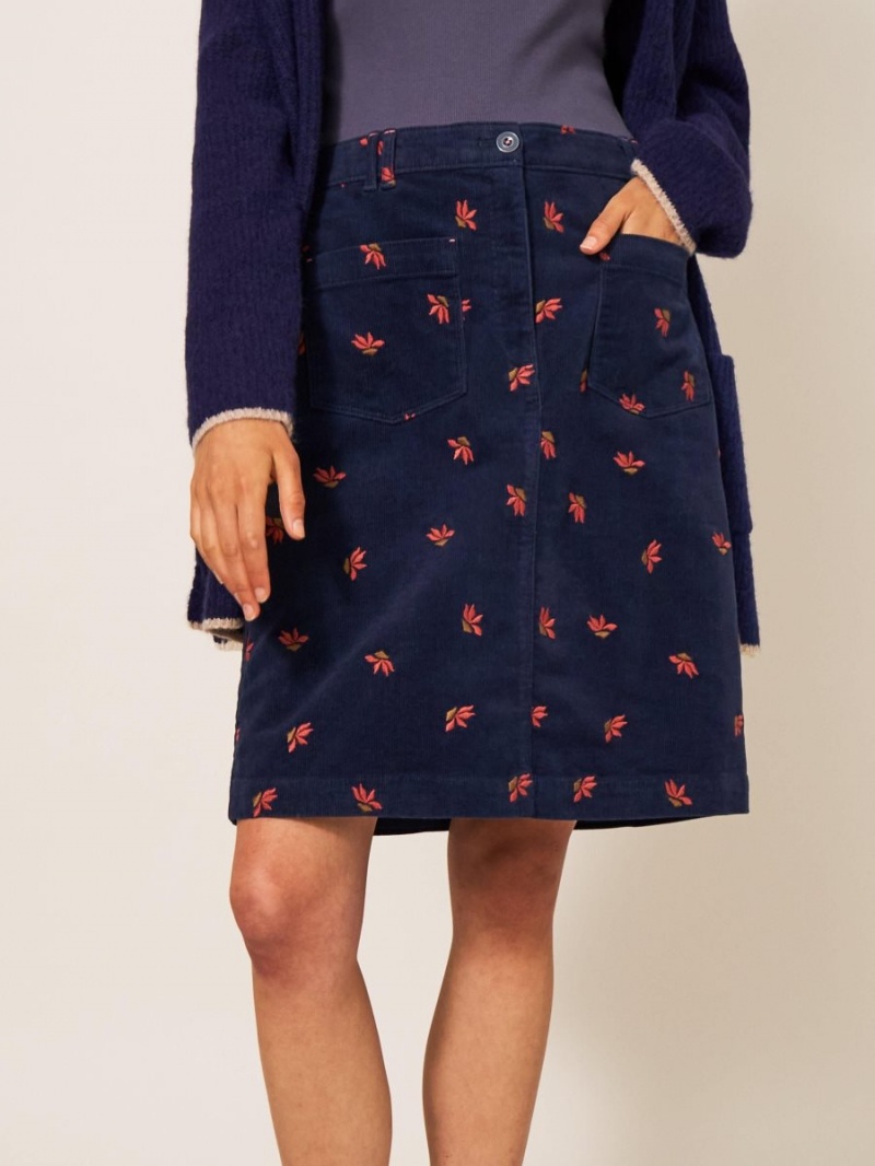 Navy Multi White Stuff Melody Embroidered Cord Skirt | 02143JARX