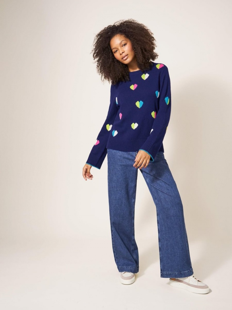 Navy Multi White Stuff Multi Heart Wool Jumper | 36915SFHM