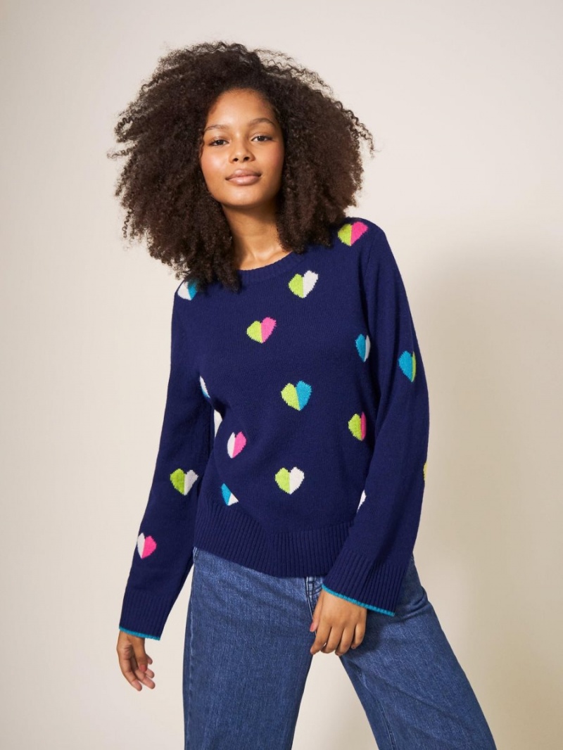 Navy Multi White Stuff Multi Heart Wool Jumper | 36915SFHM