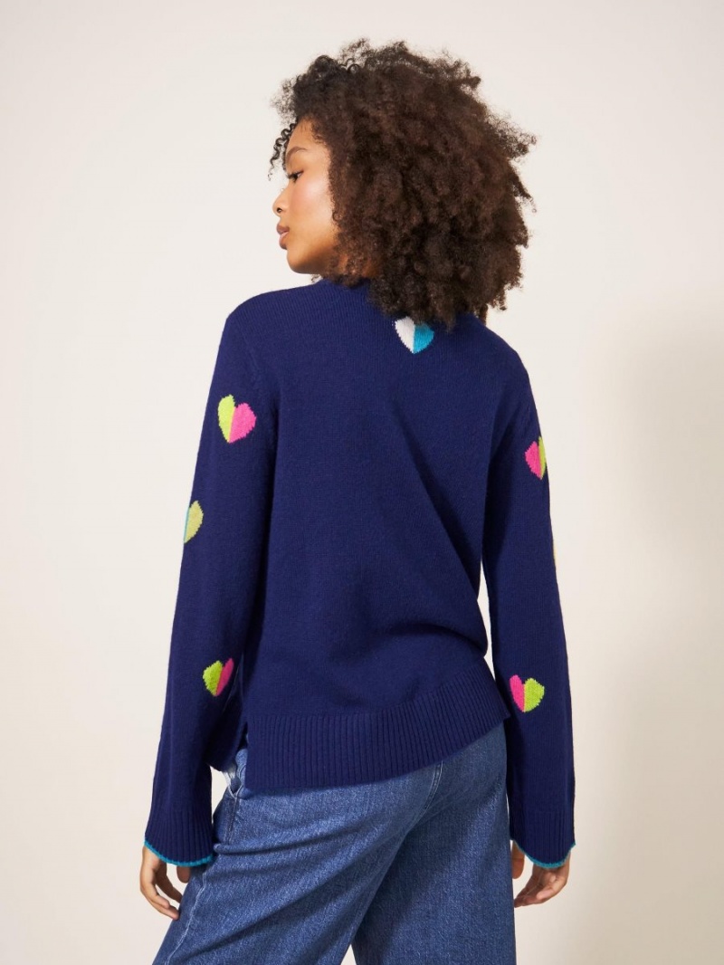 Navy Multi White Stuff Multi Heart Wool Jumper | 36915SFHM