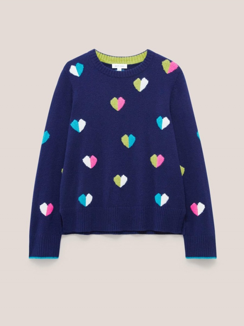 Navy Multi White Stuff Multi Heart Wool Jumper | 36915SFHM