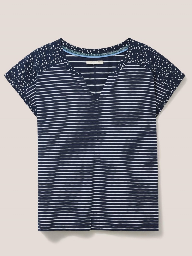 Navy Multi White Stuff Nelly Notch Neck Tee | 18642VPLO