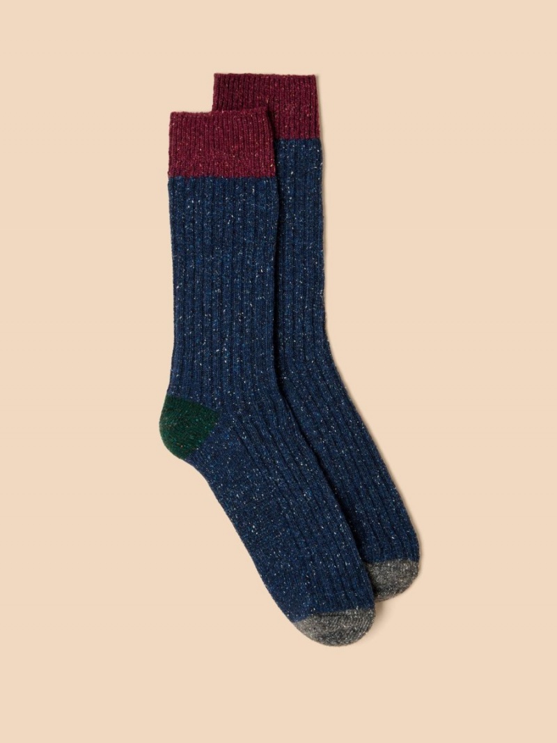 Navy Multi White Stuff Nep Rib Wool Mix Boot Sock | 13279XCLZ