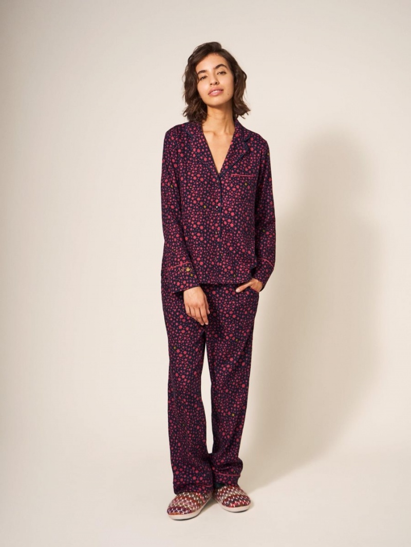 Navy Multi White Stuff Nina Organic Pj Shirt | 21753STHN