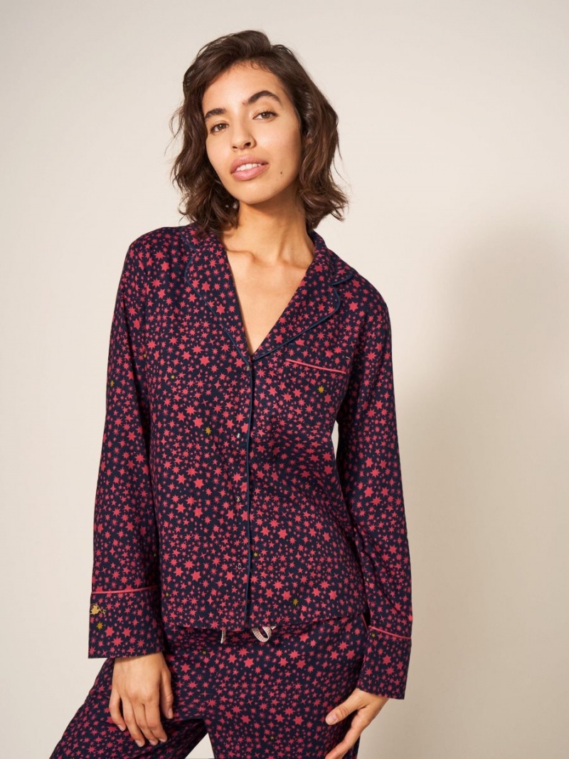 Navy Multi White Stuff Nina Organic Pj Shirt | 21753STHN