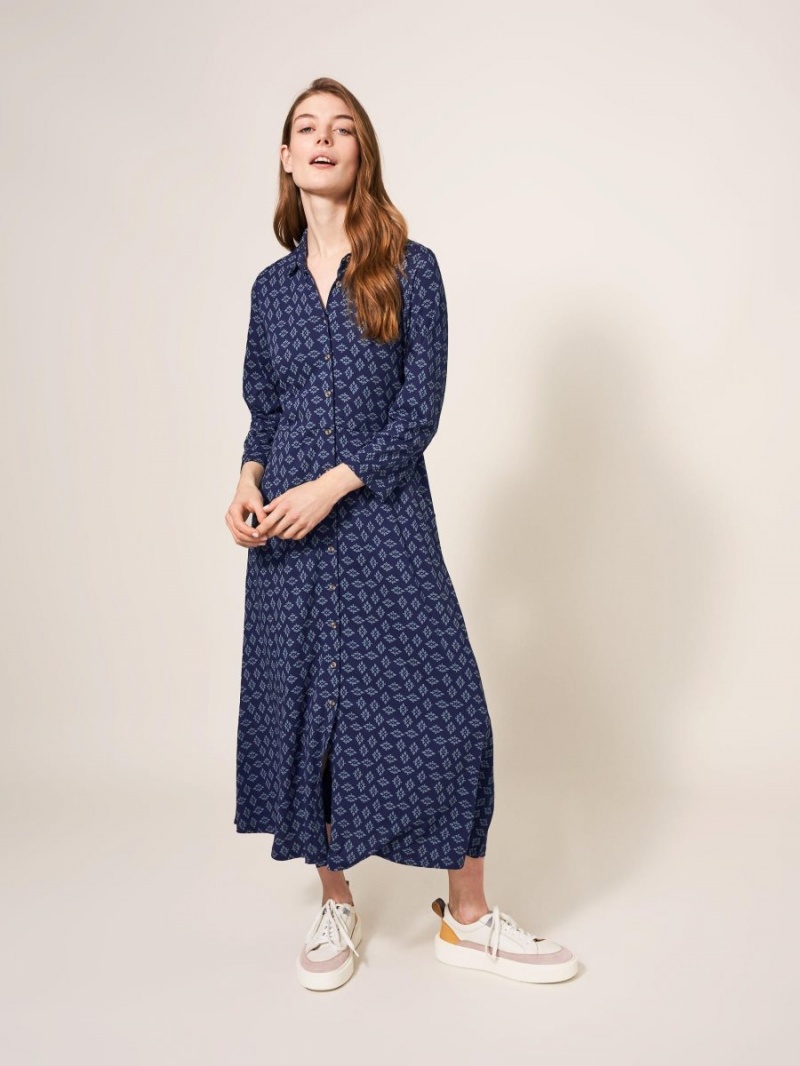 Navy Multi White Stuff Rua Printed Midi Dress | 72146XUZL