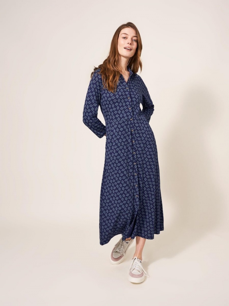 Navy Multi White Stuff Rua Printed Midi Dress | 72146XUZL