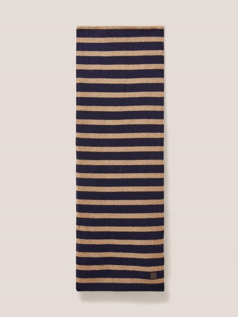 Navy Multi White Stuff Stripe Wool Knit Scarf | 01498INPZ