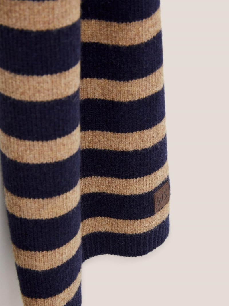 Navy Multi White Stuff Stripe Wool Knit Scarf | 01498INPZ