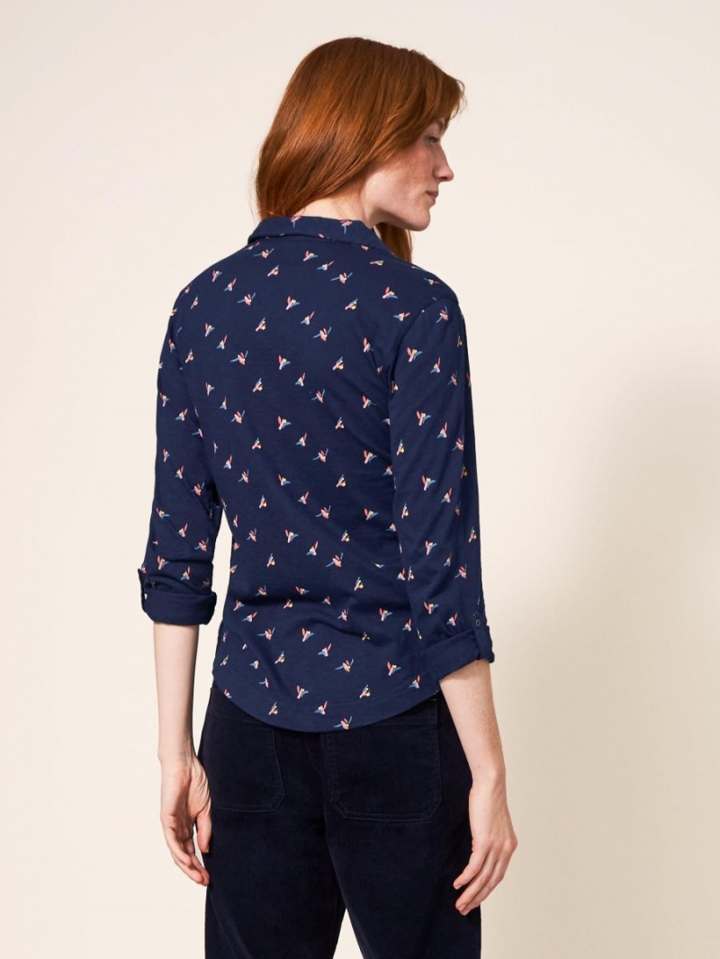 Navy Print White Stuff Annie Cotton Jersey Shirt | 69582SBDE