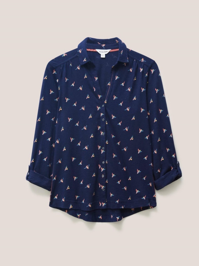 Navy Print White Stuff Annie Cotton Jersey Shirt | 69582SBDE