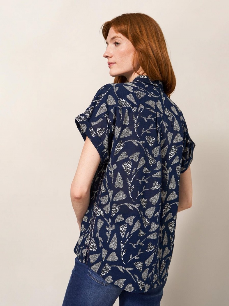 Navy Print White Stuff Ella Organic Cotton Shirt | 30521OKZY