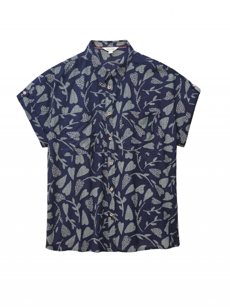 Navy Print White Stuff Ella Organic Cotton Shirt | 30521OKZY