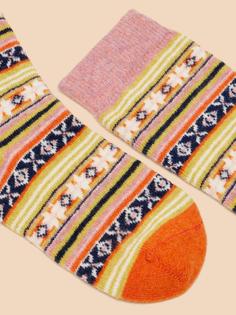 Orange Multi White Stuff Knee High Fairisle Socks | 83195MCLE