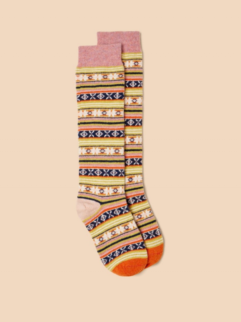 Orange Multi White Stuff Knee High Fairisle Socks | 83195MCLE