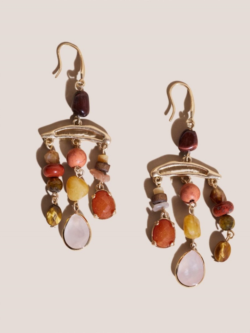 Orange Multi White Stuff Multi Stone Drop Earrings | 90742DWMS