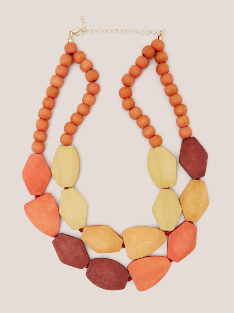 Orange Multi White Stuff Petunia Wood Necklace | 10746EJDL