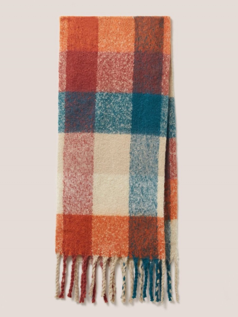 Orange Multi White Stuff Shelly Woven Check Scarf | 02649BHOD