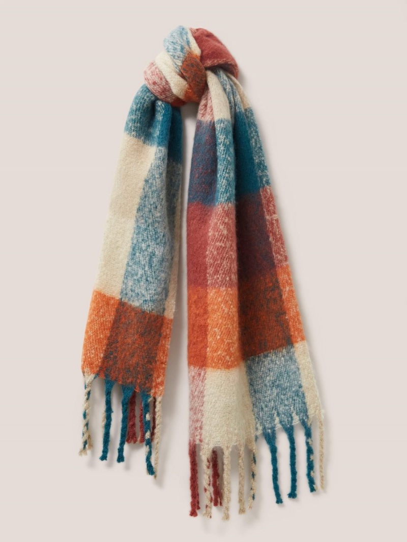 Orange Multi White Stuff Shelly Woven Check Scarf | 02649BHOD