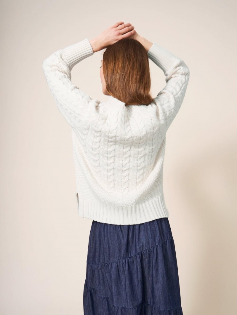 Pale Ivory White Stuff Cable Yoke Jumper | 58462XIYV