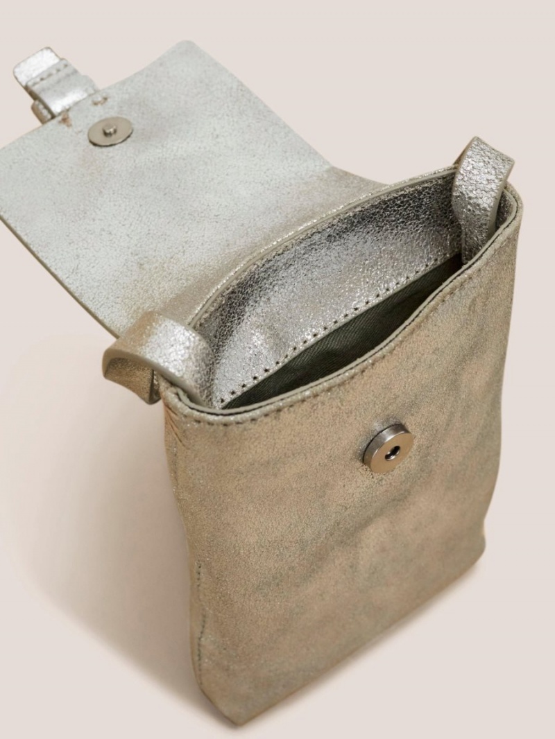 Pewter Metallic White Stuff Clara Buckle Phone Bag | 16403TSUG