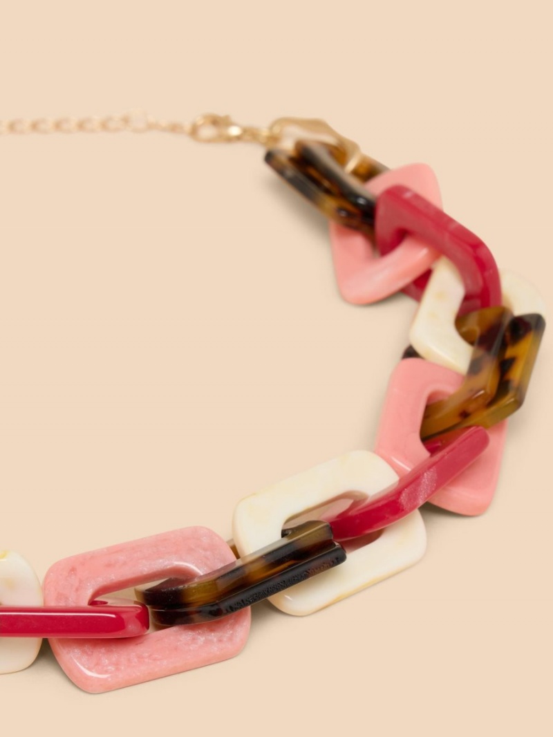 Pink Multi White Stuff Briar Resin Chain Necklace | 98175UQBX