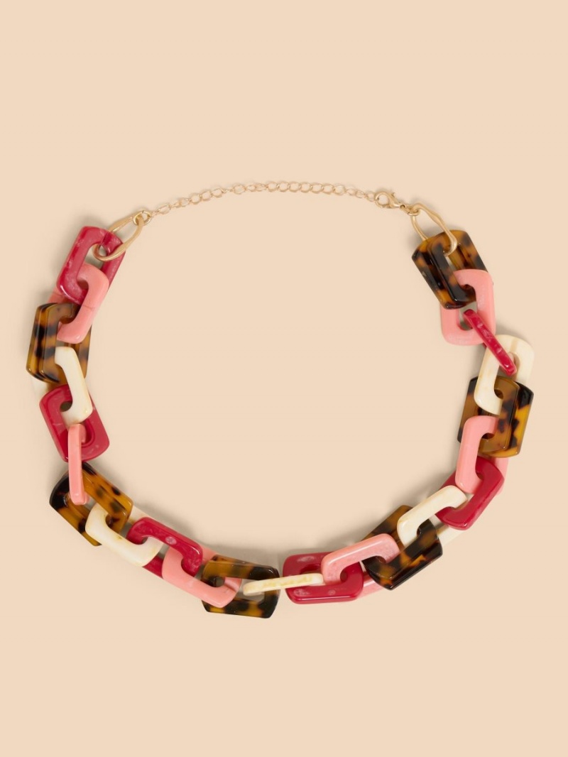 Pink Multi White Stuff Briar Resin Chain Necklace | 98175UQBX