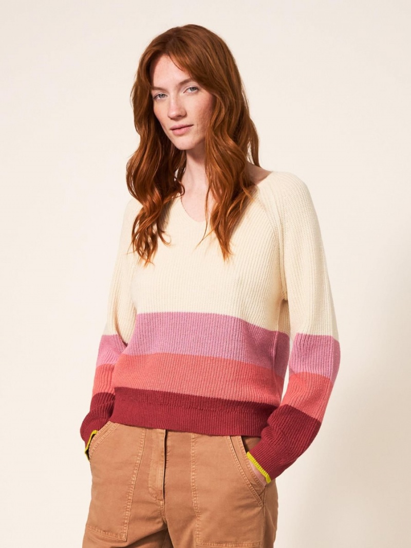 Pink Multi White Stuff Jennie Rib Jumper | 05379VWZD