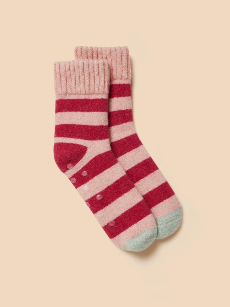 Pink Multi White Stuff Striped Loopback Cosy Sock | 46982YLMS