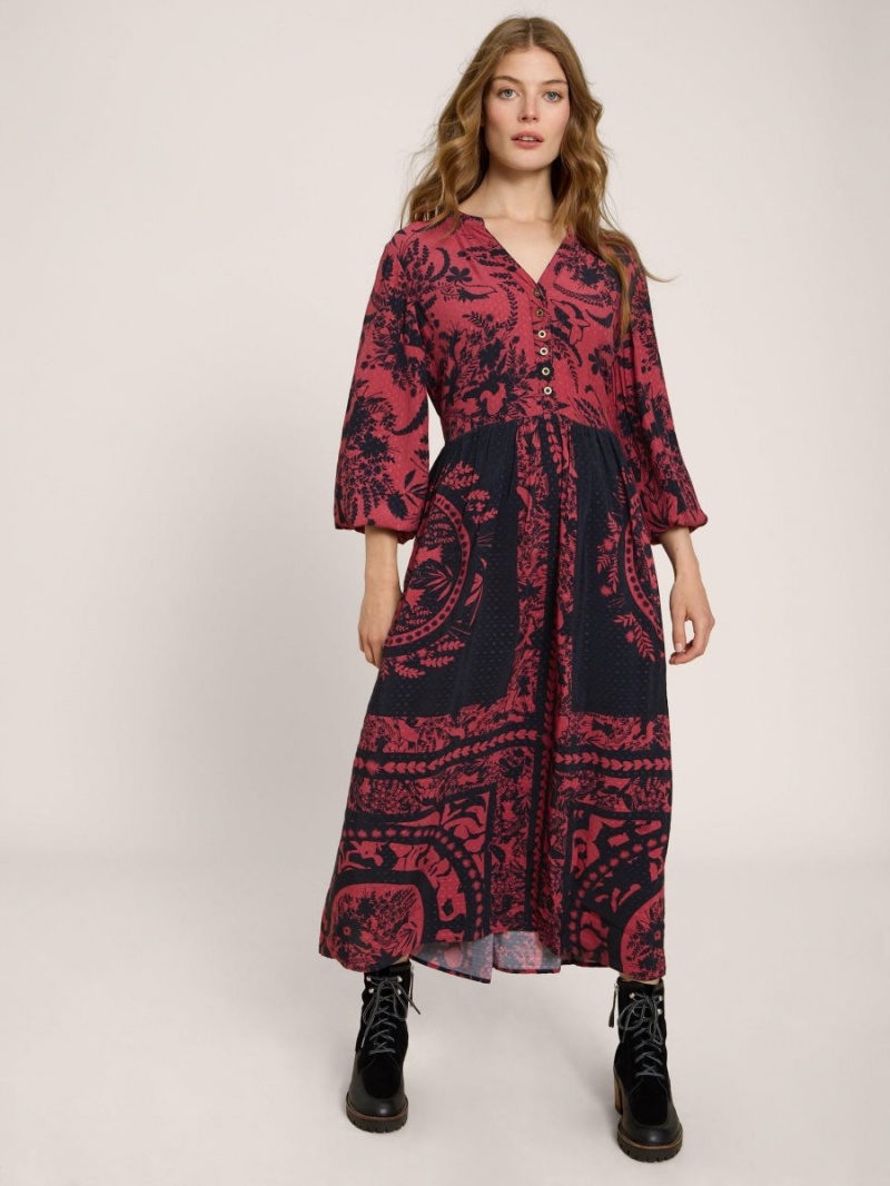 Plum Multi White Stuff Kate Printed Midi Dress | 30842TQCL