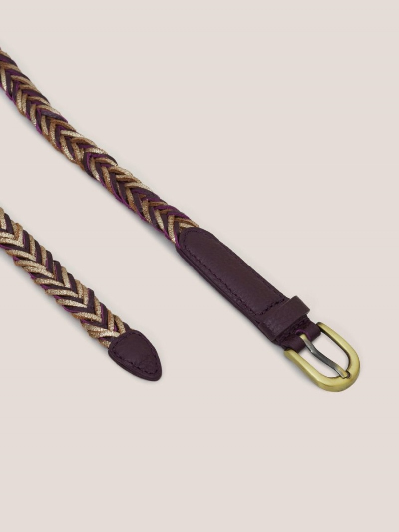 Plum Multi White Stuff Plaited Leather Skinny Belt | 78450NXPU