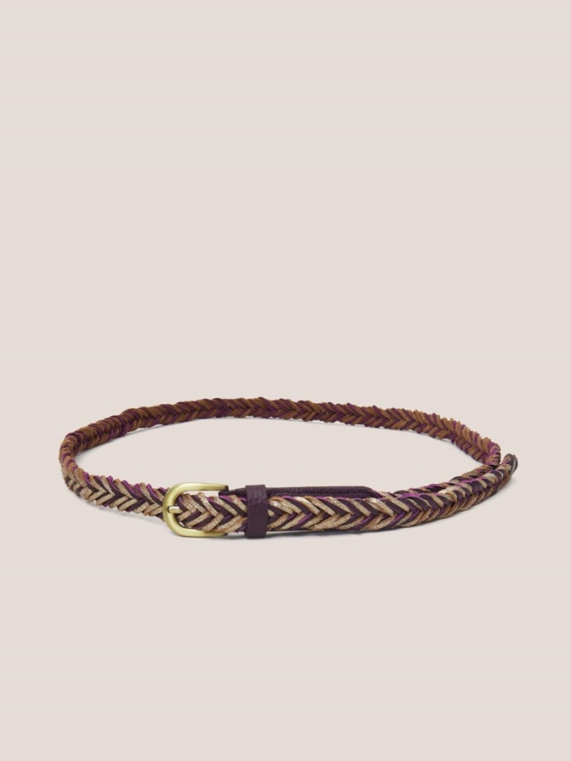 Plum Multi White Stuff Plaited Leather Skinny Belt | 78450NXPU