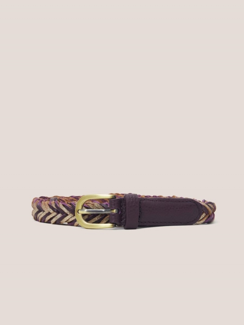 Plum Multi White Stuff Plaited Leather Skinny Belt | 78450NXPU