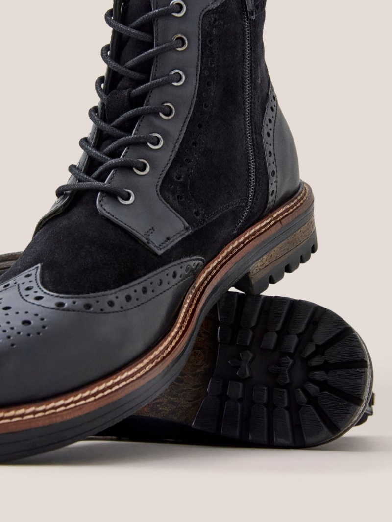 Pure Black White Stuff Brogue Leather Lace Up Boot | 16345GXIE