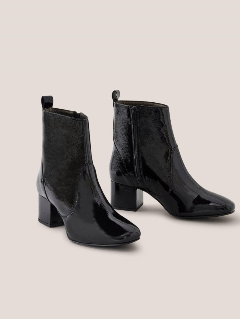 Pure Black White Stuff Cilla Patent Mid Heel Boot | 13970XHJP