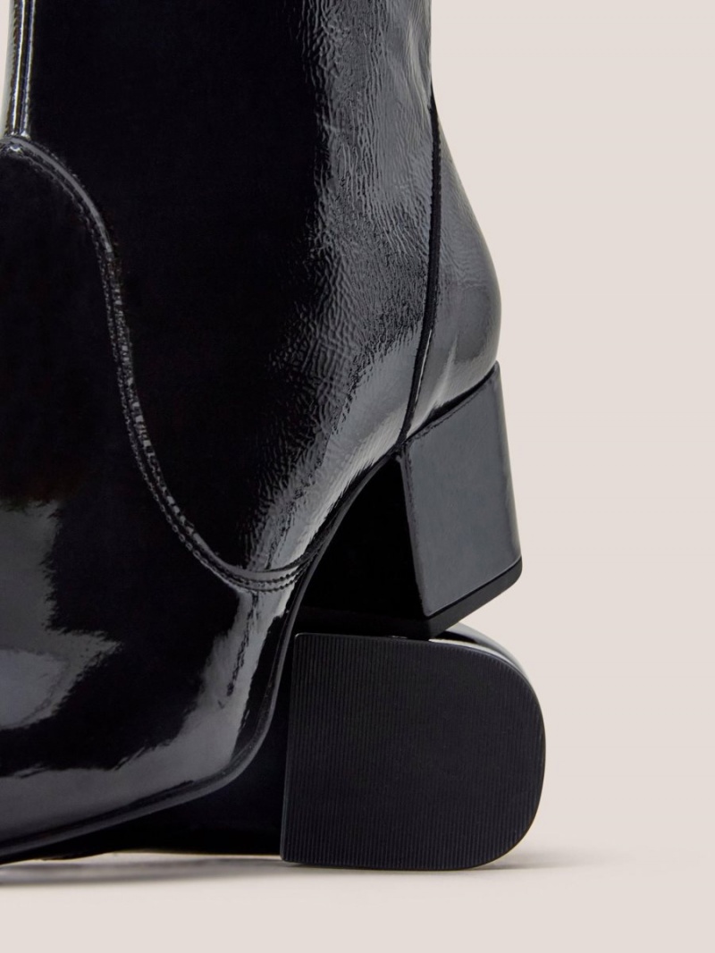 Pure Black White Stuff Cilla Patent Mid Heel Boot | 13970XHJP