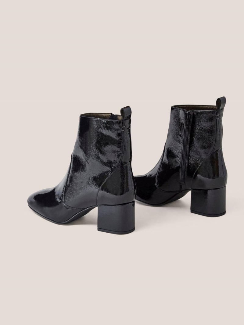 Pure Black White Stuff Cilla Patent Mid Heel Boot | 13970XHJP