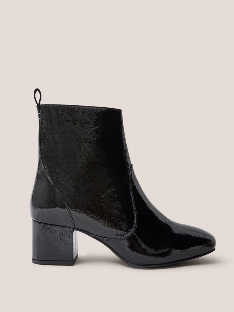 Pure Black White Stuff Cilla Patent Mid Heel Boot | 13970XHJP