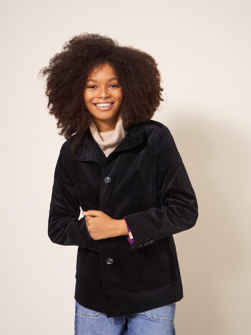 Pure Black White Stuff Karla Velvet Peacoat | 51804KQGO