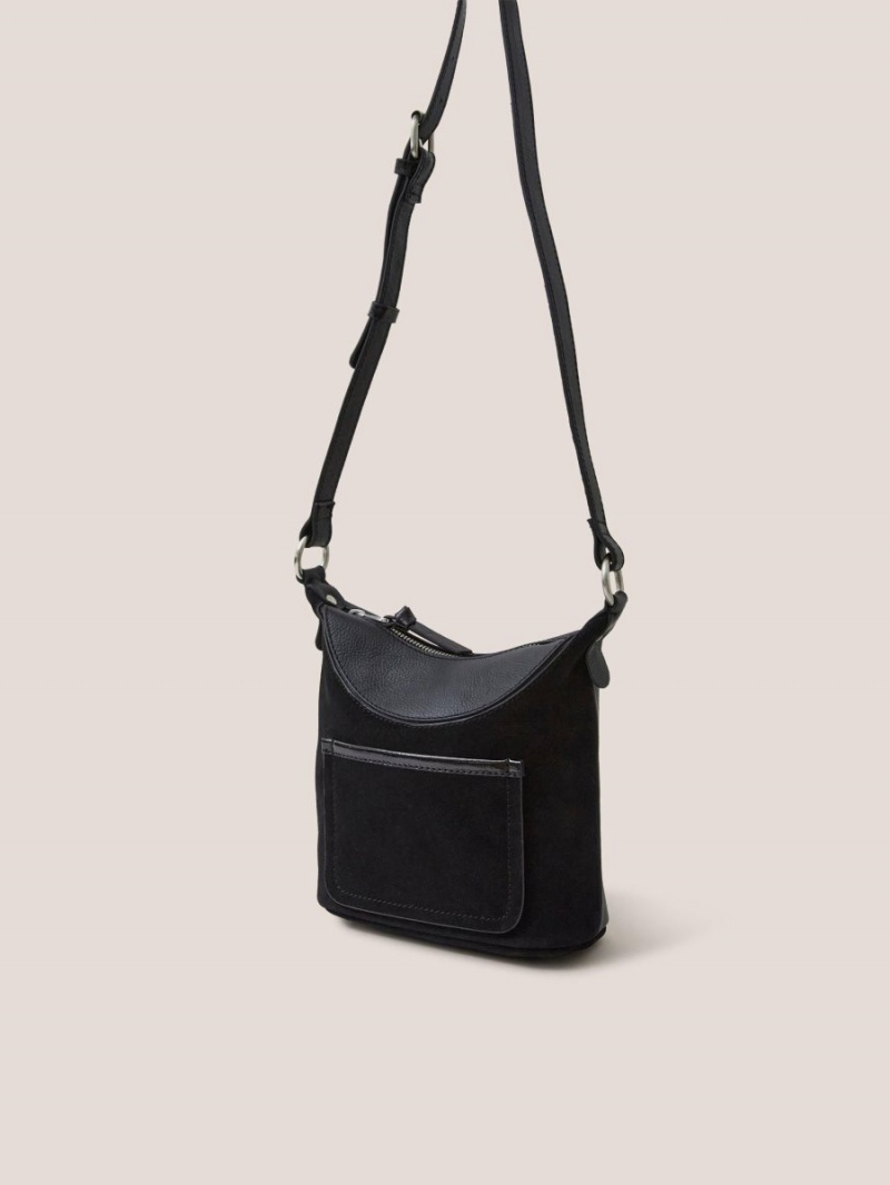 Pure Black White Stuff Mini Fleur Leather Crossbody | 16705PSAR